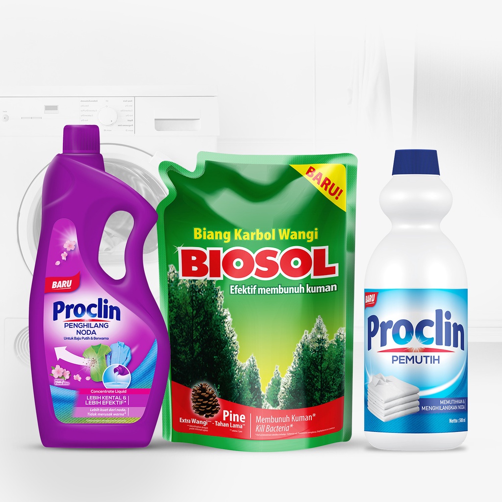 [Paket Bundle] - Perlengkapan Laundry & Kebersihan Rumah - Proclin Penghilang Noda & Pemutih Pakaian