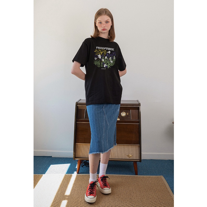 American Style Vintage Printed T-shirt Oversize Kaos Wanita Hitam Lengan Pendek Baju Wanita Kekinian