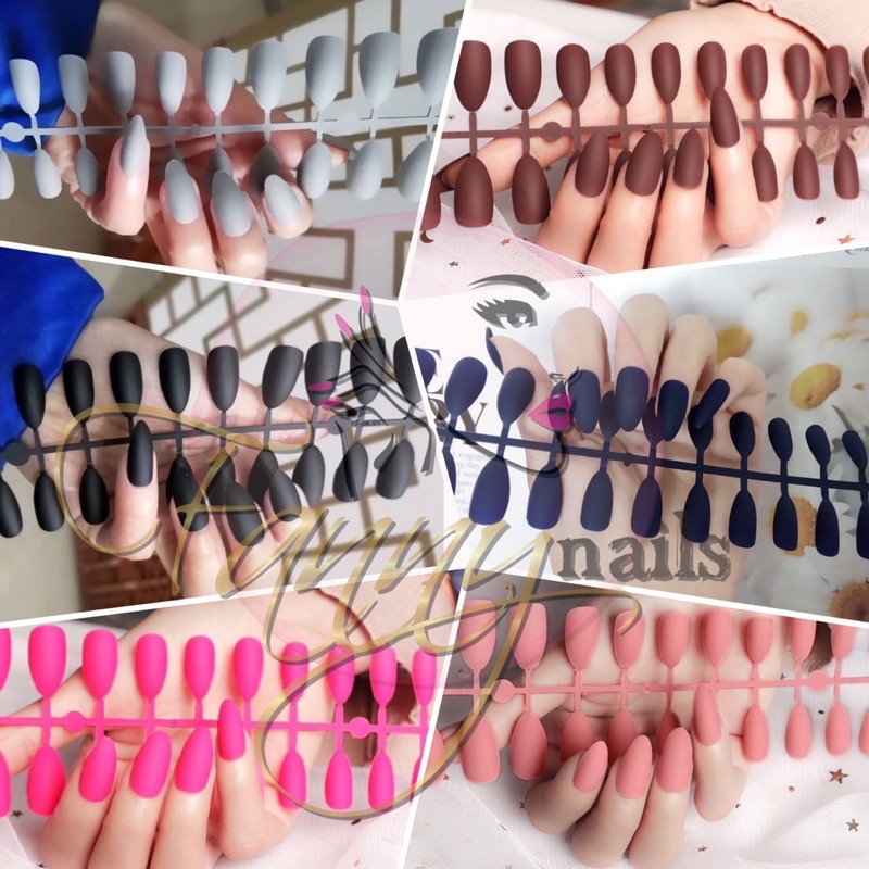 (1-20) 24 pcs ALMOND MATTE KUKU PALSU / almond stilleto matt fake nails kupal matt almond runcing