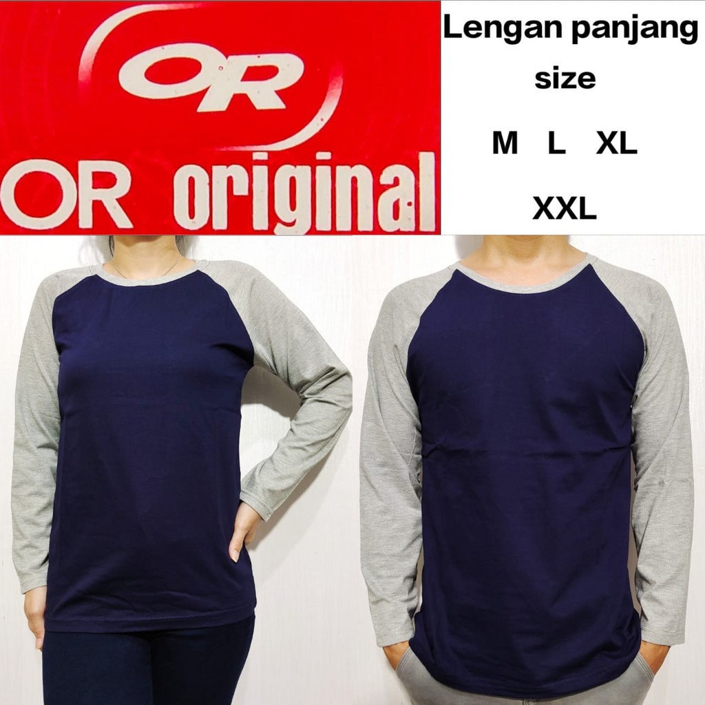 Kaos polos reglan biru navy/dongker lengan abu misty panjang M L XL XXL