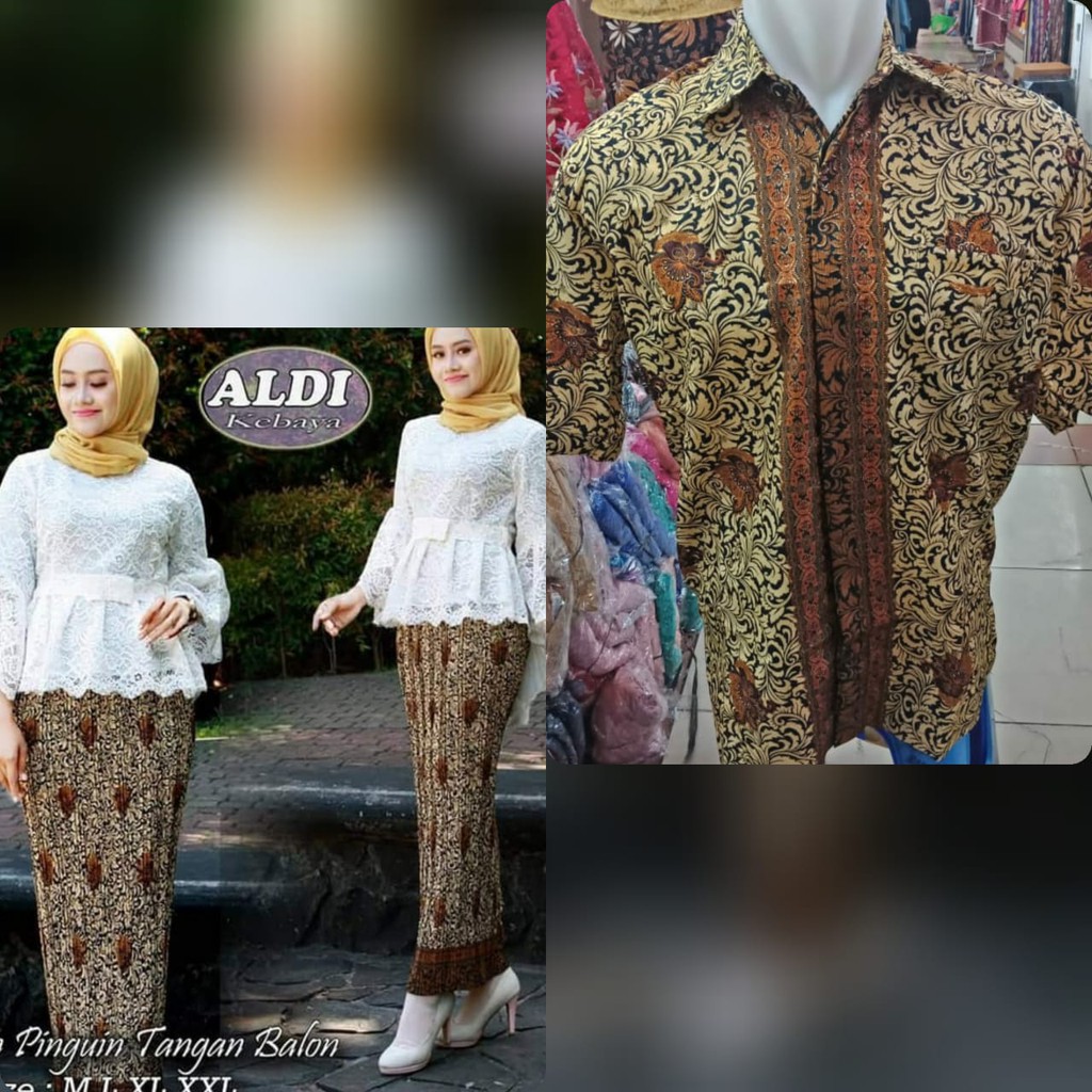 couple kebaya brukat pinguin balon dan hem pendek trend