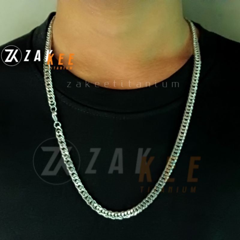 Kalung Titanium Pria Wanita Rantai Silver Perak Anti Karat Cowok Cewek Rante Baja stainless steel Panjang 60cm