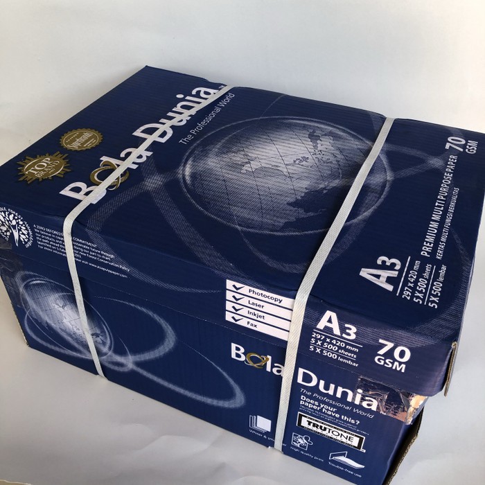 

kertas HVS A3 70gr Bola Dunia (1 box = 5 rim)/ATKProject