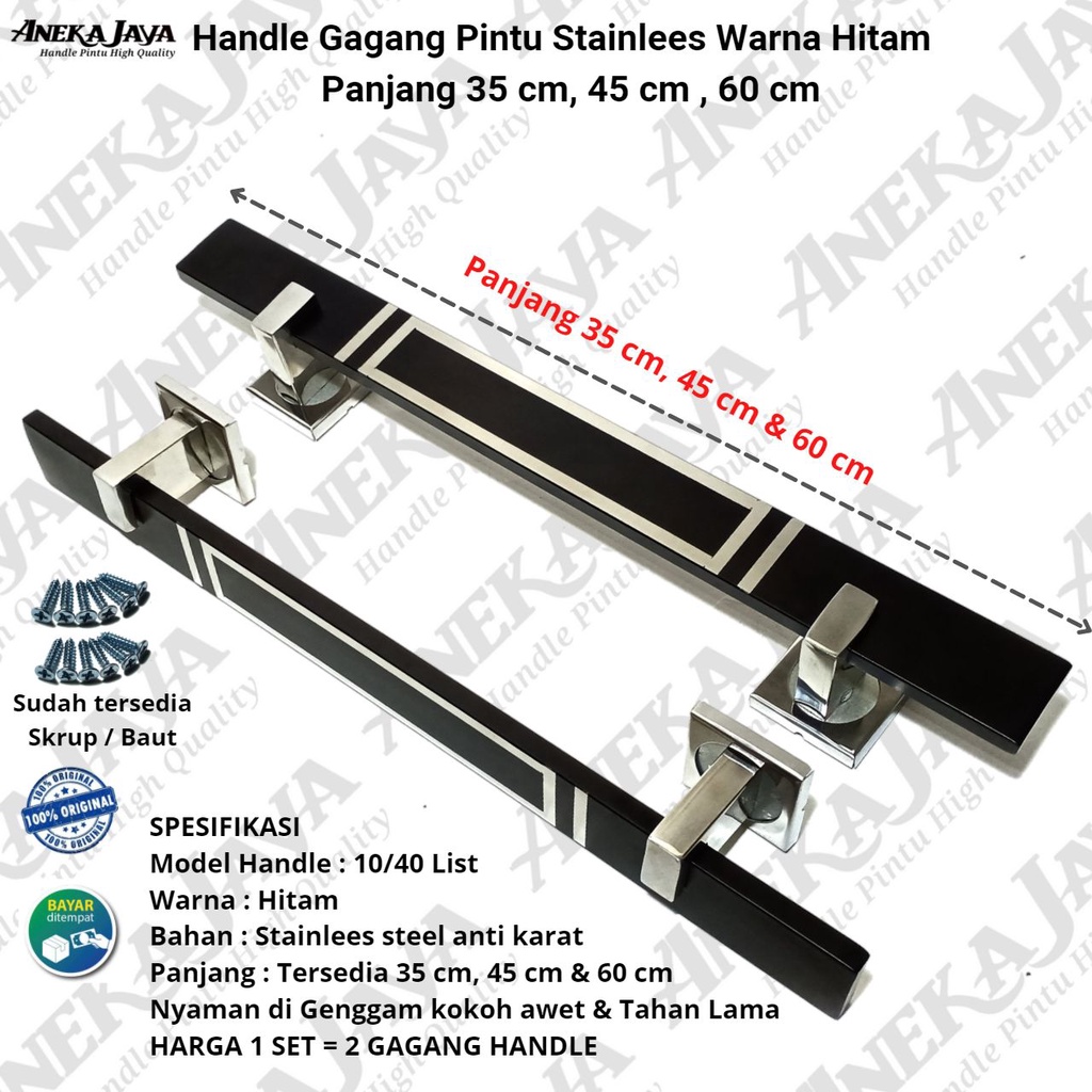 Handle pintu rumah 35 cm 45 cm 60 cm Hitam Gagang Pintu rumah Tarikan pintu Pegangan pintu rumah awet murah