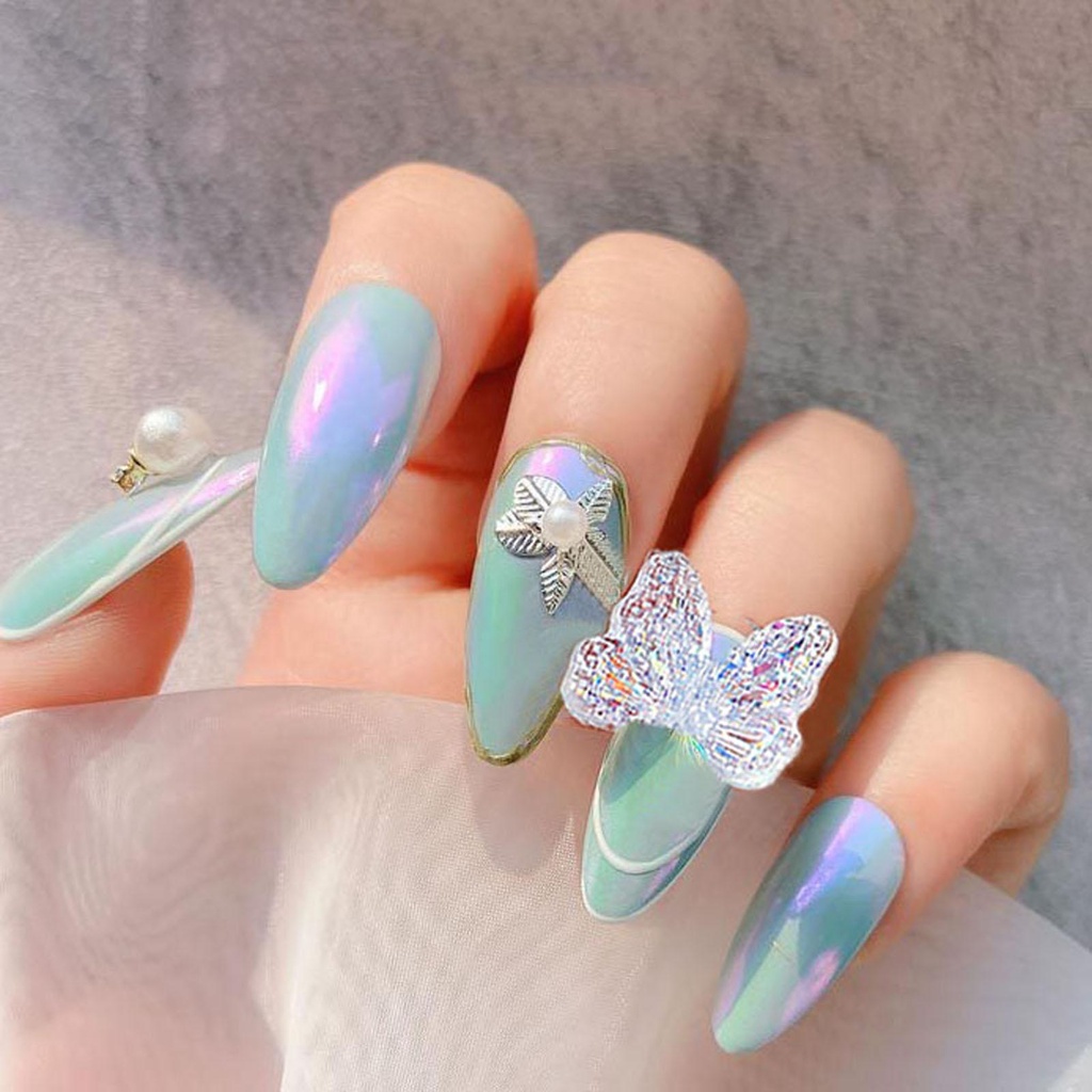 AUGUSTINA Agustin 3D Nail Art Dekorasi Hologram Gelombang Strip Sayap Kupu-Kupu Perhiasan Kuku