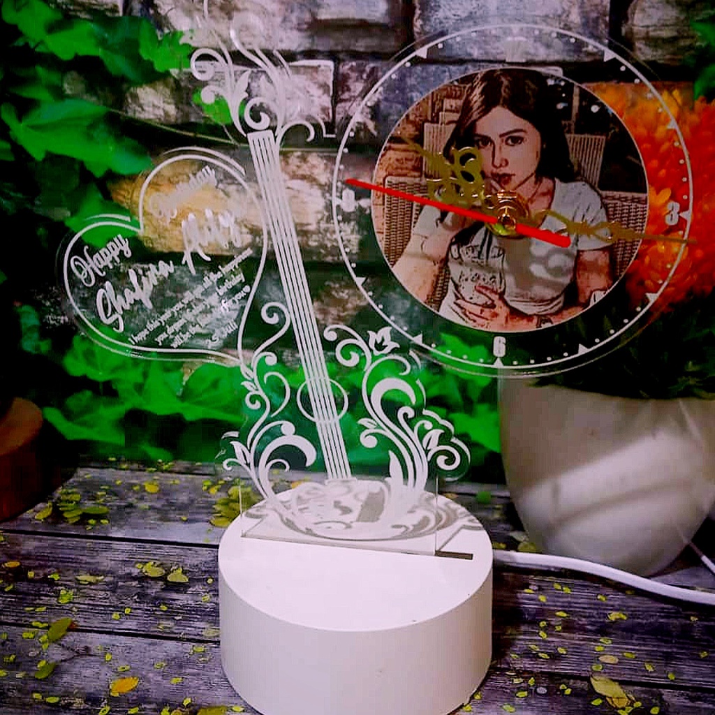 JAM MEJA AKRILIK CUSTOM FOTO KADO PERNIKAHAN KADO ULANG TAHUN  BISA PAKAI LAMPU