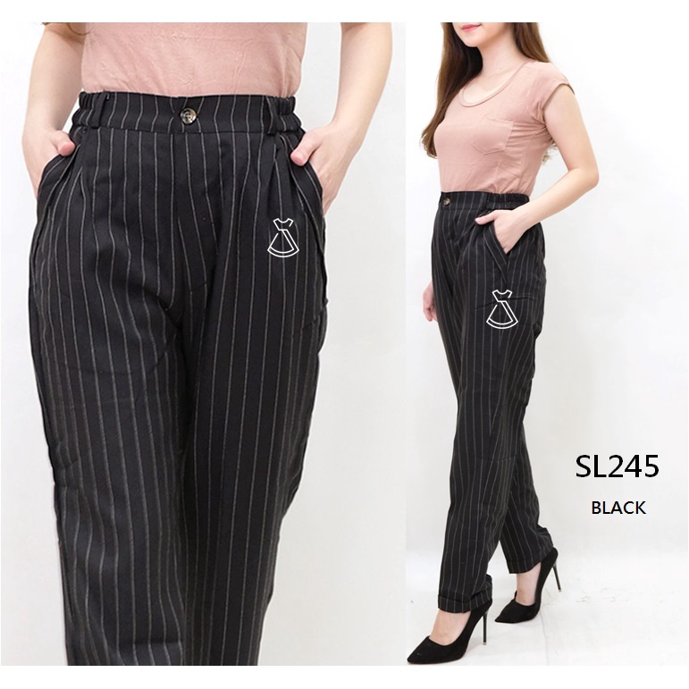 SL245 - Celana Panjang Salur Cotton Stylish Office Look