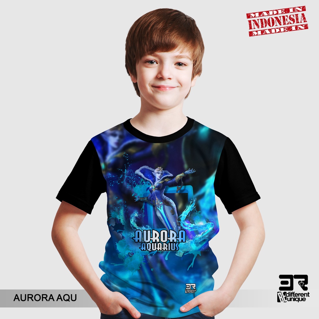 [ COD / BAYAR DI TEMPAT ] KAOS DISTRO PRINTING ANAK ANAK GAMBAR GAMERS ML MOBILE LEGEND AURORA AQUA