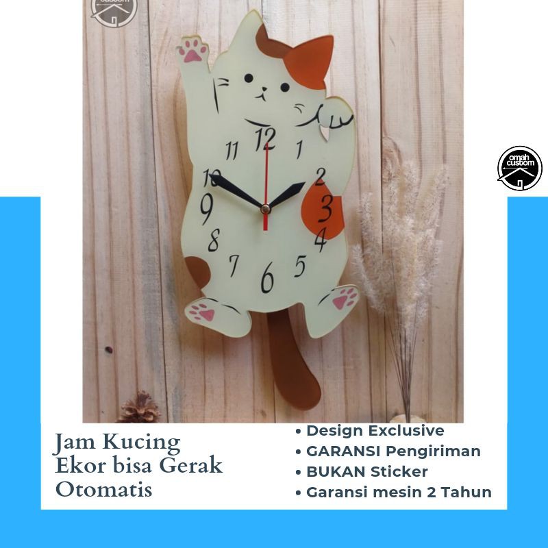 Jam Pajangan Dinding Kucing Lucu Ekor Bisa Goyang Acrylic