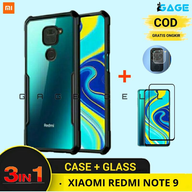 3IN1-COD Soft Case Armor Bumper Anti Crack Redmi Note 9 TG Anti Gores Kaca Full Layar Kamera Premium