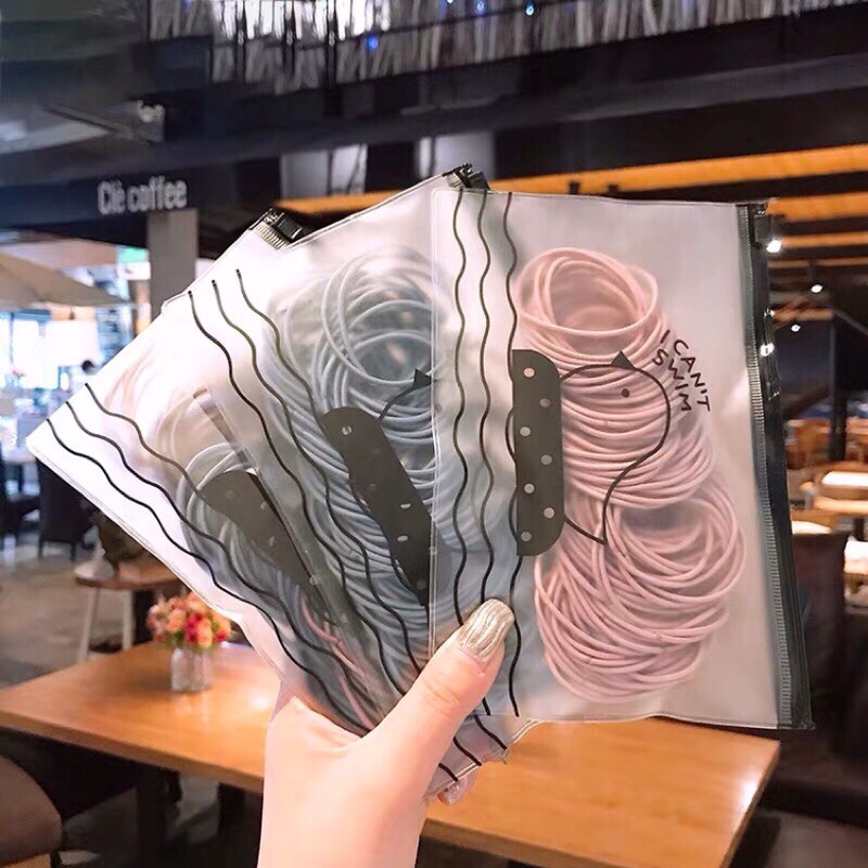 [ COD ] 100Pcs IKAT RAMBUT KOREA POLOS + POUCH  / KARET RAMBUT MURAH / KARET GELANG 100 pcs