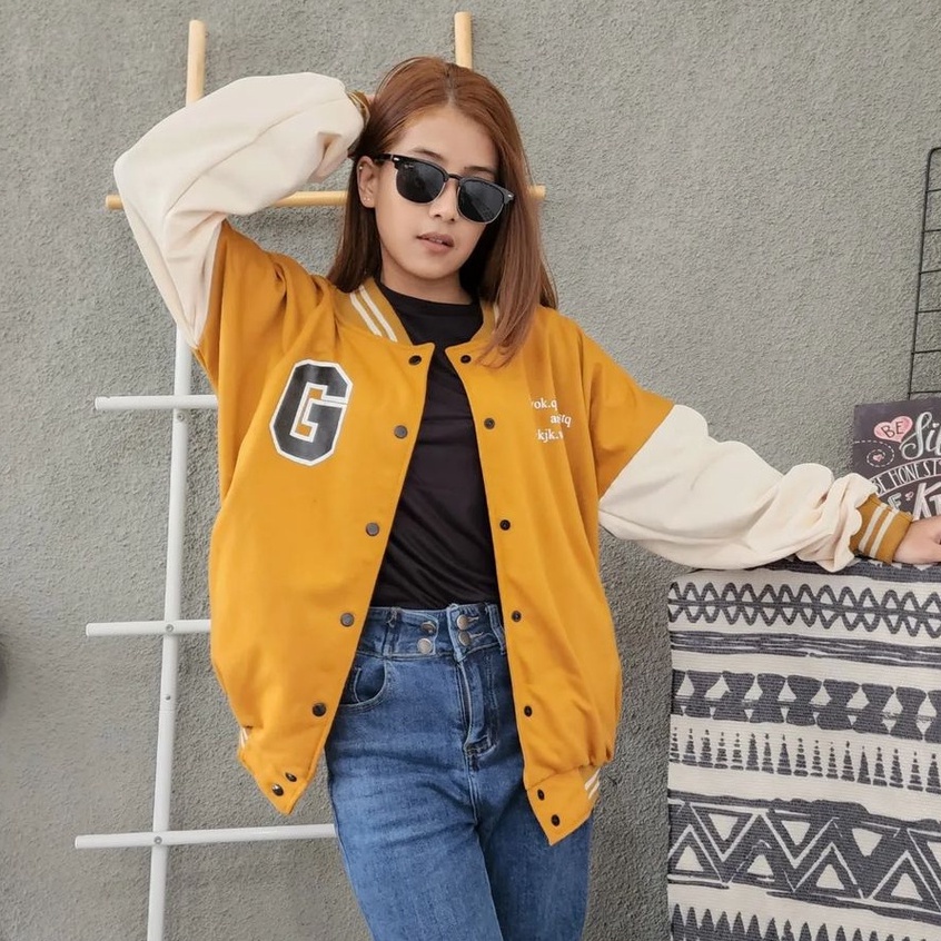 Jaket Oversize Style Korean Wanita G Baseball Bahan Pleece Terbaru