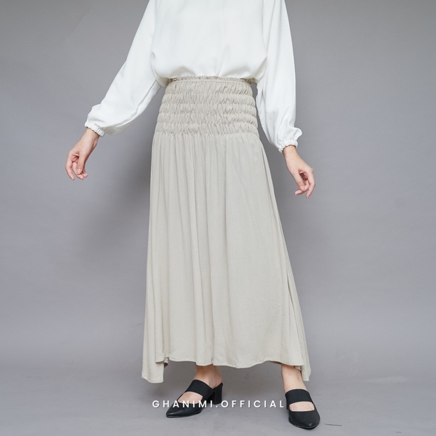 Ghanimi - Joya Skirt / Rok Crinkle Polos / rok span karet / rok sleting / rok korean style / rok aestetik / rok kondangan / rok pesta / bawahan kondangan / rok katun crinkle polos / rok flare / rok lebar / rok A line / rok kerut daily