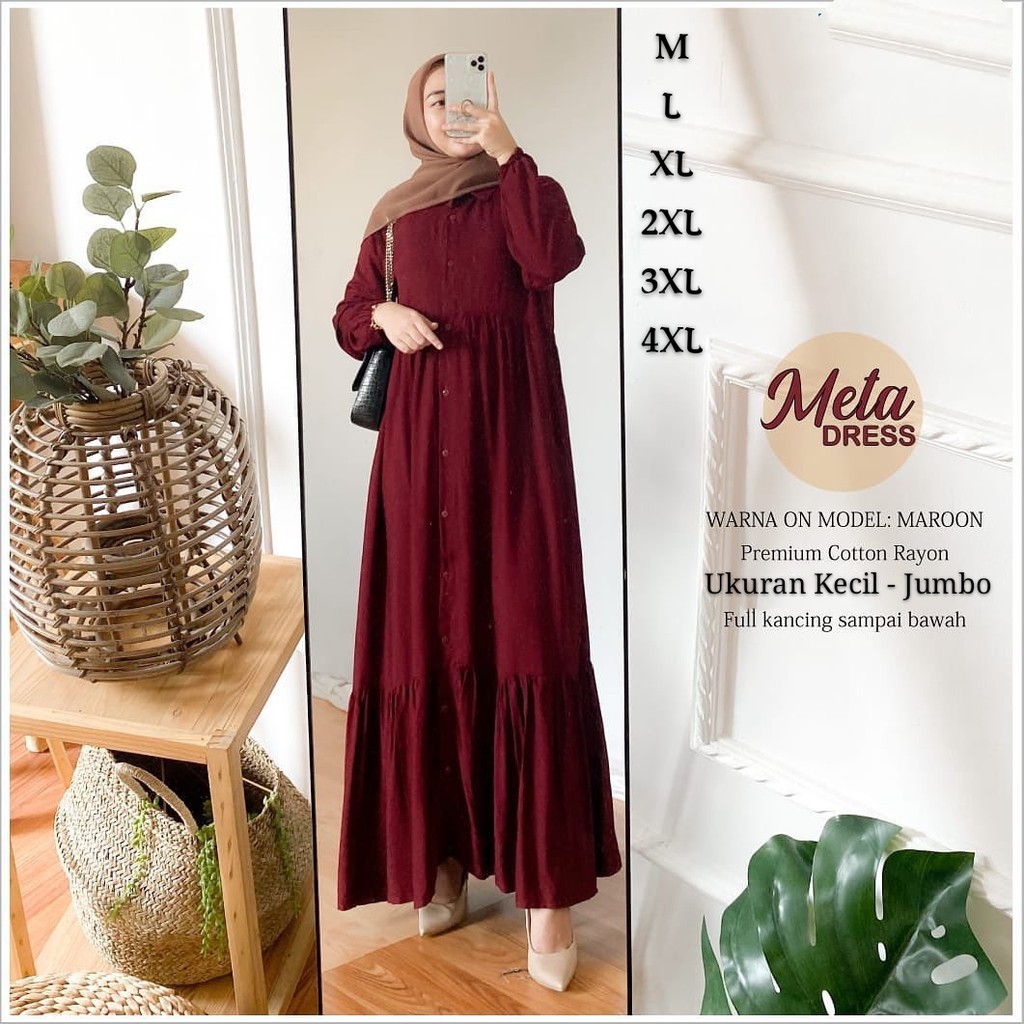 Meta Dress/Gamis Terbaru Moderen/Gamis Jumbo Polos/Ukuran kecil sampai Jumbo/Muat sampai BB 100kg