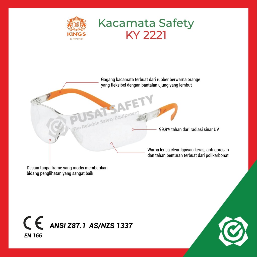 Kacamata Safety Clear Kings KY2221 Original