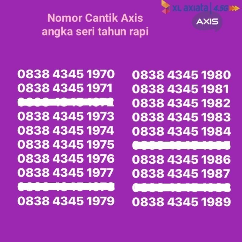 Nomor axis cantik seri tahun tengah rapi murah