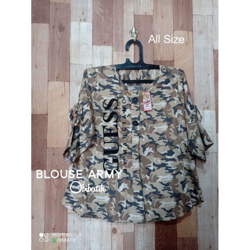 Blouse Army Lengan Kerut Bawah Melebar