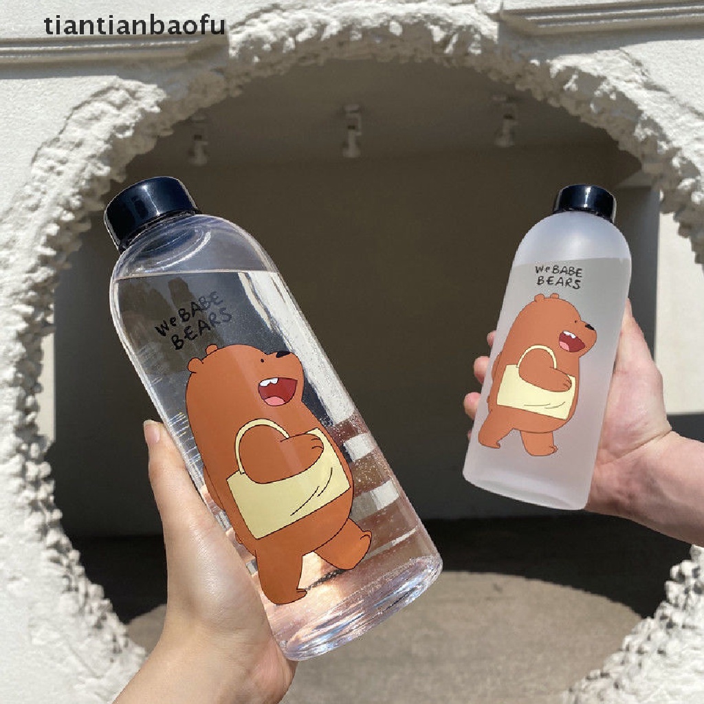 Botol Air Minum Bahan Plastik Buram Transparan Motif Kartun Panda Kapasitas 1000ml