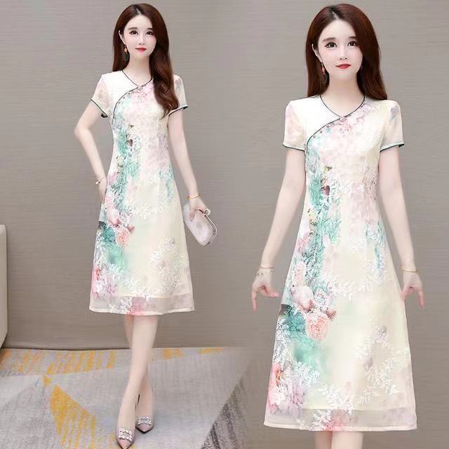 Improved cheongsam dress 21 year summer new retro Chinese style girl middle-aged light style daily w