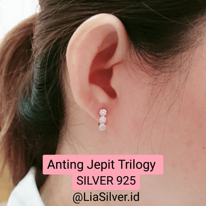 Anting Trilogy SILVER 925 / Perak Lapis Emas Putih ( TOKO LIA SILVER )