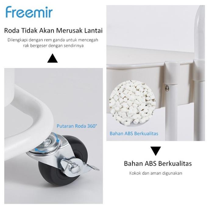 Freemir Rak Troli Tiga Susun Serbaguna Kamar Tidur Dapur Kamar Mandi