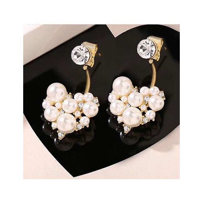 LRC Anting Tusuk Fashion Golden Irregular Pearl Stud Earrings With Diamonds A60419