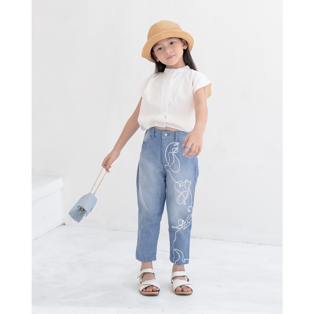 KITTY CAT JEANS | Jeans Anak Perempuan | Jeans Denim Anak | Bawahan Anak Perempuan | Jeans Motif Anak | Jeans Motif Bordir