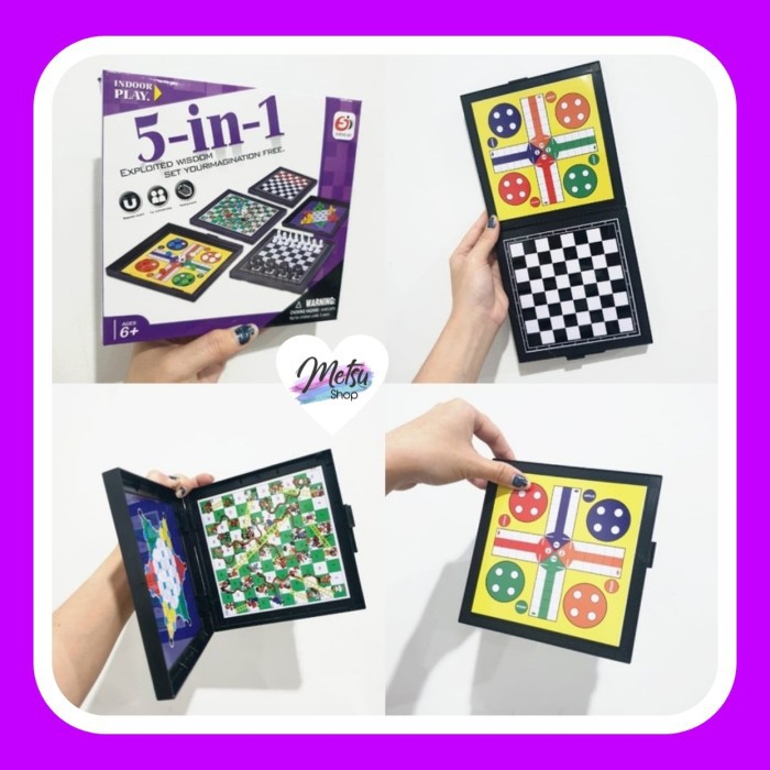 Mainan Anak Dewasa Game Ludo Ular Tangga Halma Dll Board Game 5in1