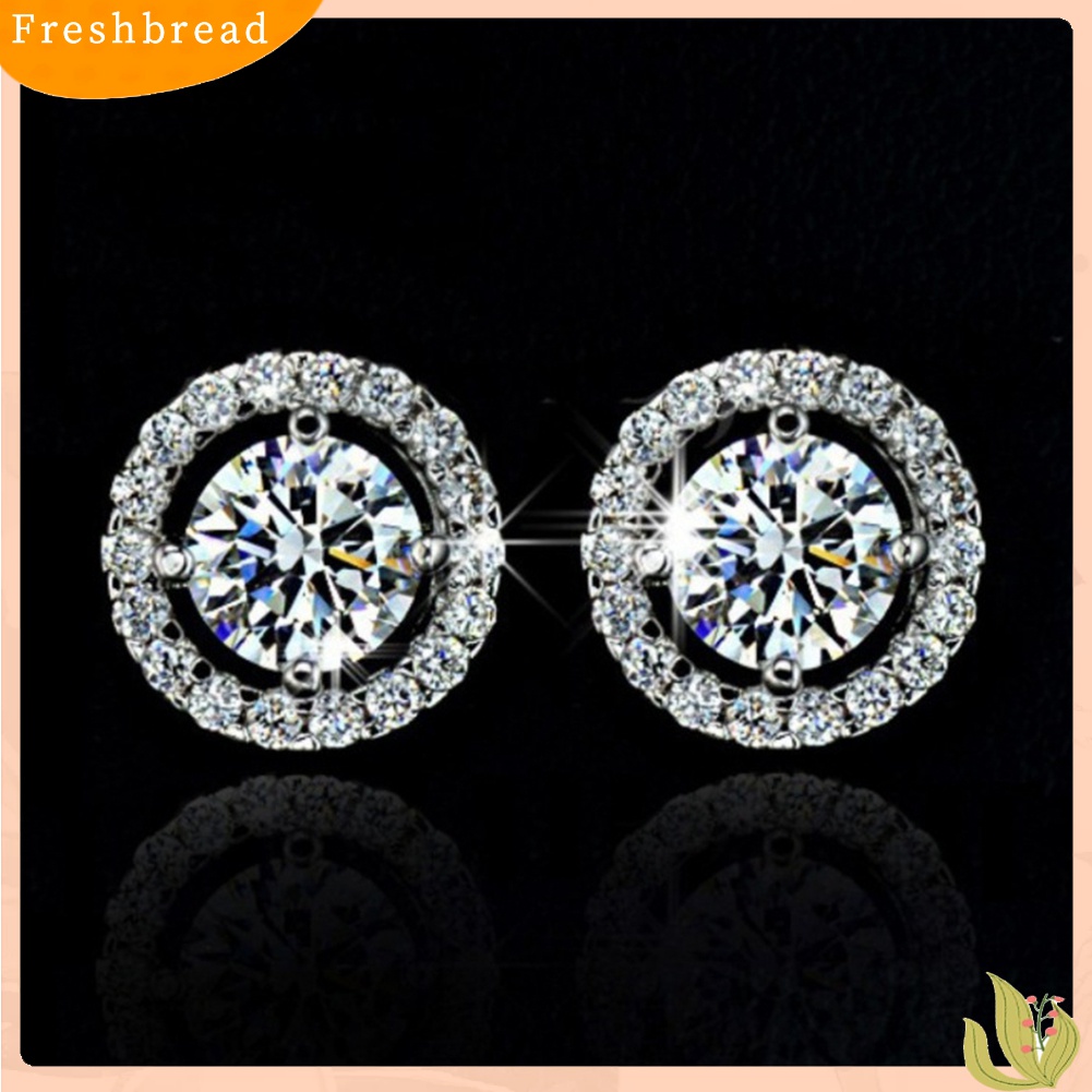 Fresh| Anting Stud Bentuk Bulat Aksen Berlian Imitasi Bahan Alloy Untuk Wanita