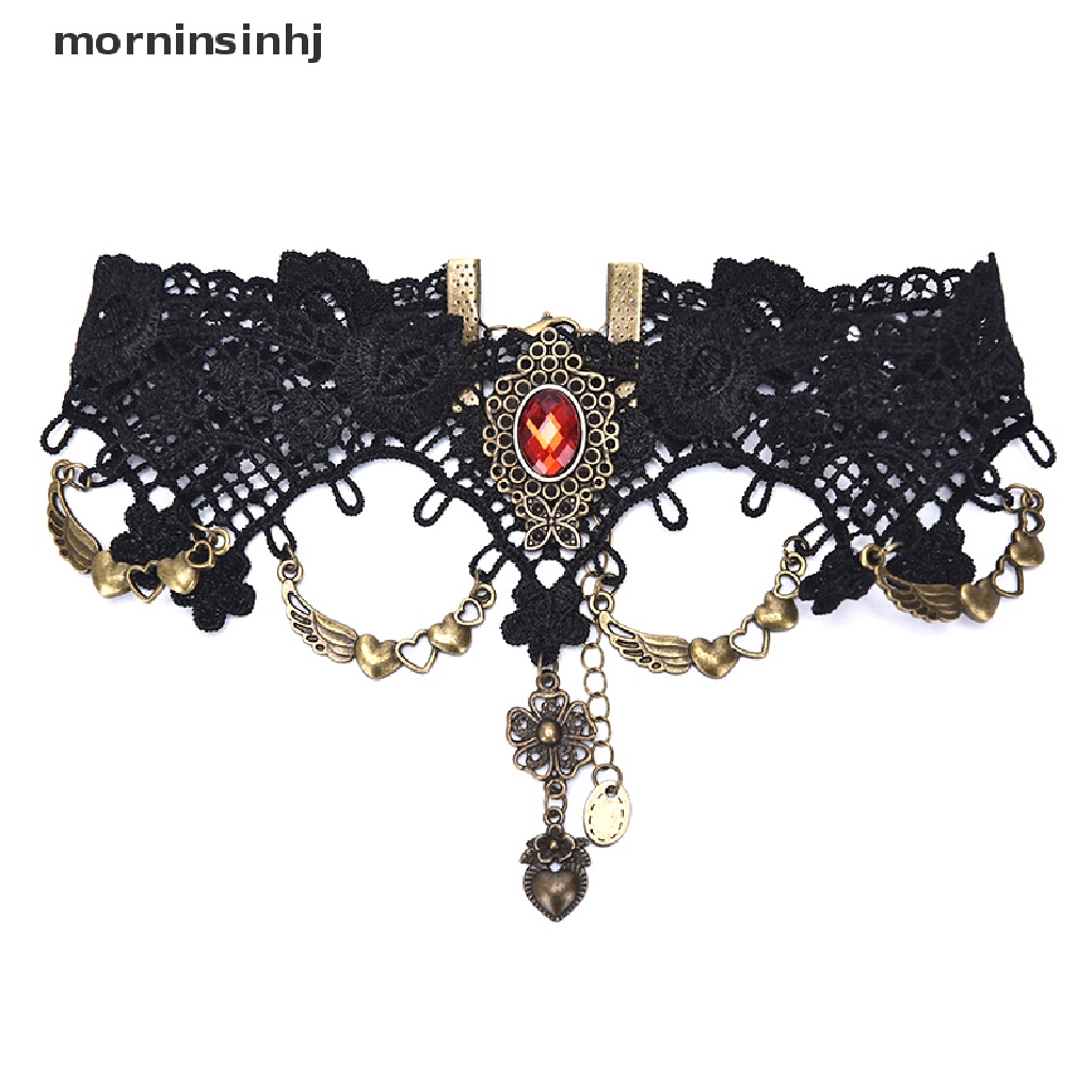 Mornin Kalung Choker Vintage Gothic Bahan Alloy Hias Kristal Untuk Wanita