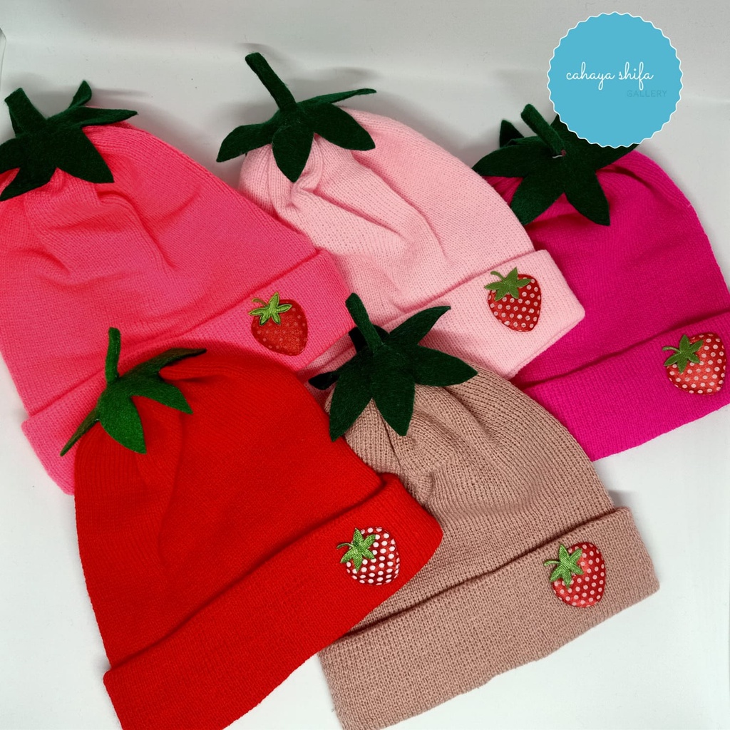 TOPI KUPLUK ANAK STRAWBERRY LUCU GEMES / KUPLUK ANAK BAYI CEWE MOTIF STRAWBERRY