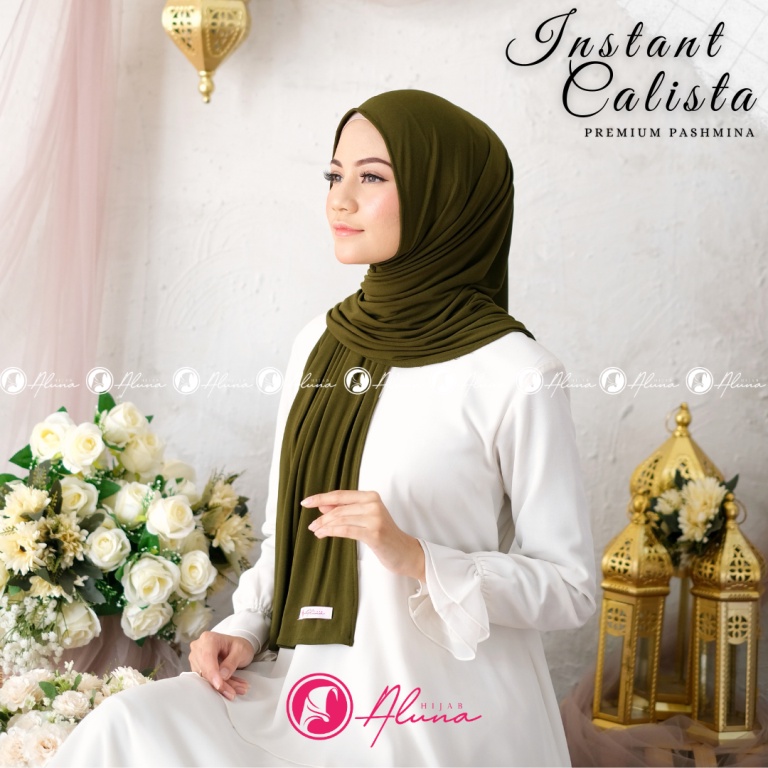 Instant Calista By Hijab Aluna Official | Jilbab | Hijab | Hijab Instan | Jilbab Instan | Jersey Stella-Army