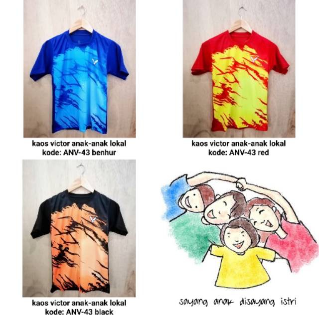Asli  Baju badminton victor anak ANV-43 kaos badminton anak anak victor lokal  Freeongkir