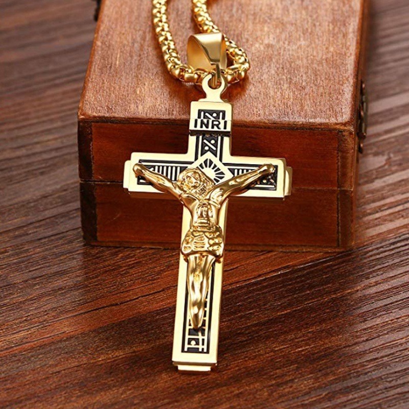 Kalung Liontin Salib Yesus Gaya Kasual Rock Untuk Pria Dan Wanita