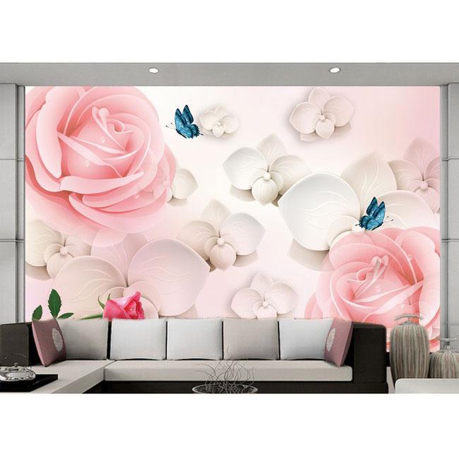 Wallpaper Motif Bunga Mawar Custom 3D -10002544