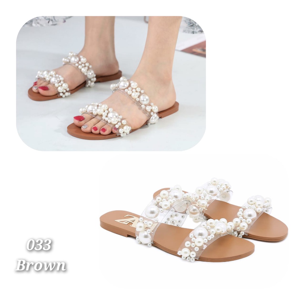 NEW ARRIVAL SANDAL WANITA IMPORT SLOP FULL MUTIARA  KODE 033