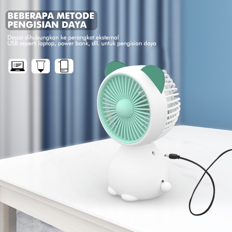 【Beli dua diskon 20%】 Goojodoq Kipas meja isi ulang USB / kipas angin mini genggam beruang cute /mini fan portable