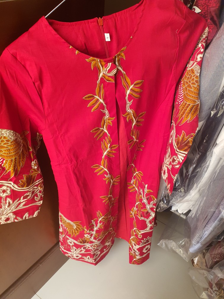 Dress Batik Tunik Warna Merah Edisi Imlek, 125 Bk# Bahan Katun Stretch