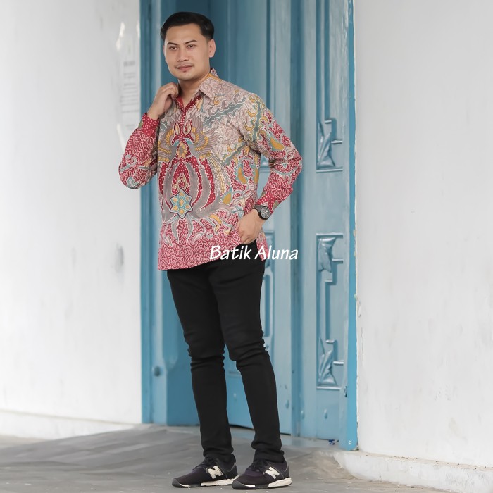 Baju Batik Premium Cowok Panjang Solo Asli Produksi Batik Aluna PCW 073