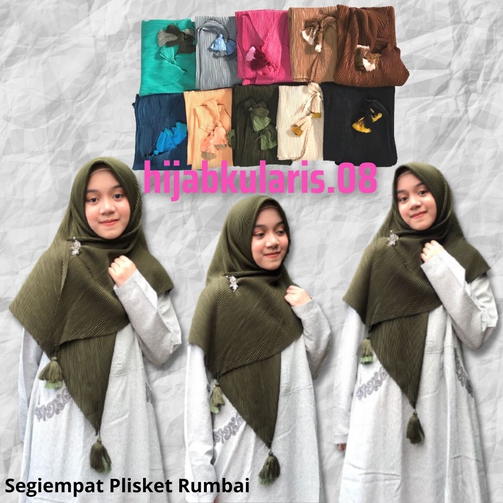 Kerudung Segiempat Plisket Rumbai / Jilbab Segiempat Plisket Rumbai / Kerudung Plisket Segi empat lo