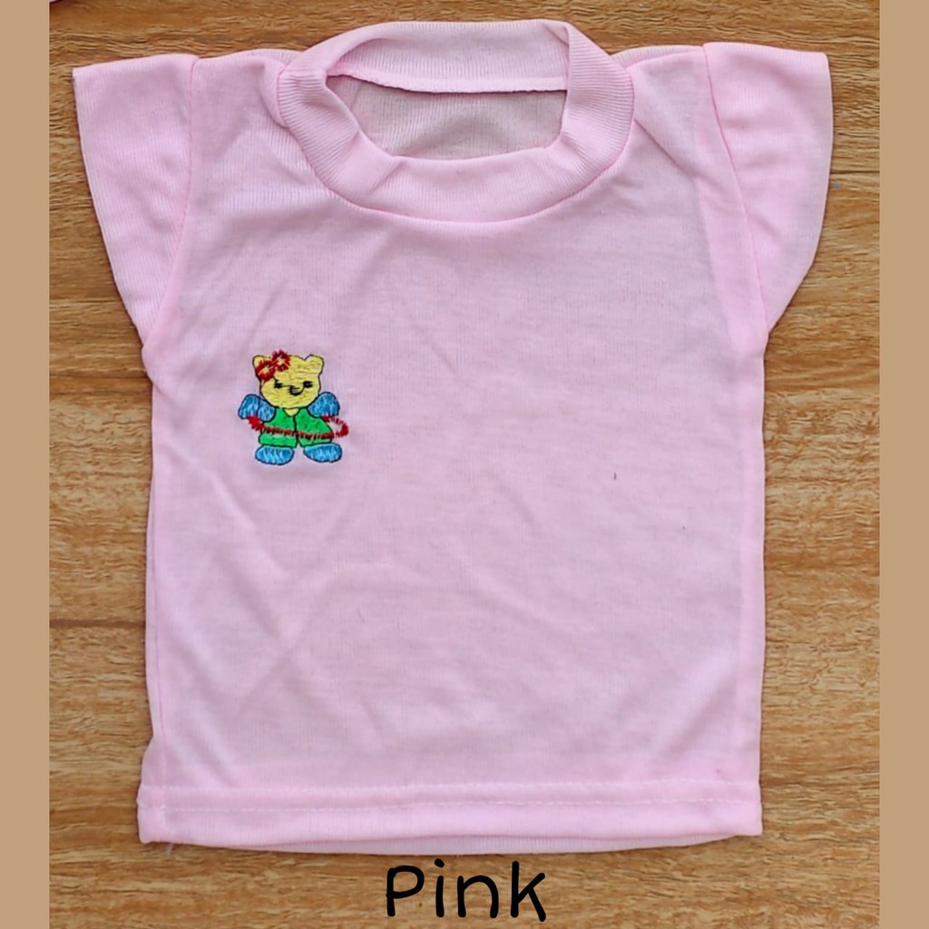 1 LUSIN (12 pcs) Kaos bayi pendek BORDIR perlengkapan bayi lahir