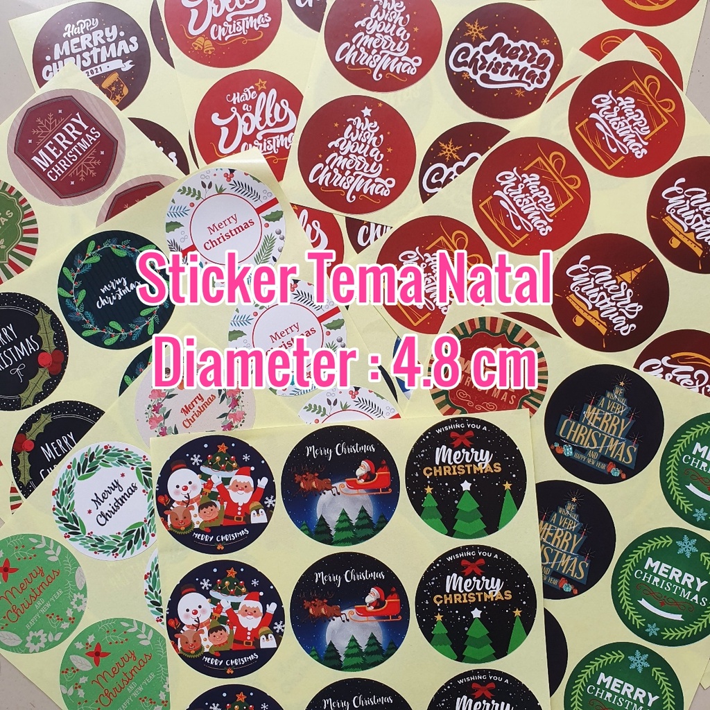 

Sticker Merry Christmas Natal - Stiker Toples Dus Hampers (Bulat 4.8 cm isi 9 pcs) Santa Clause Sinterklas