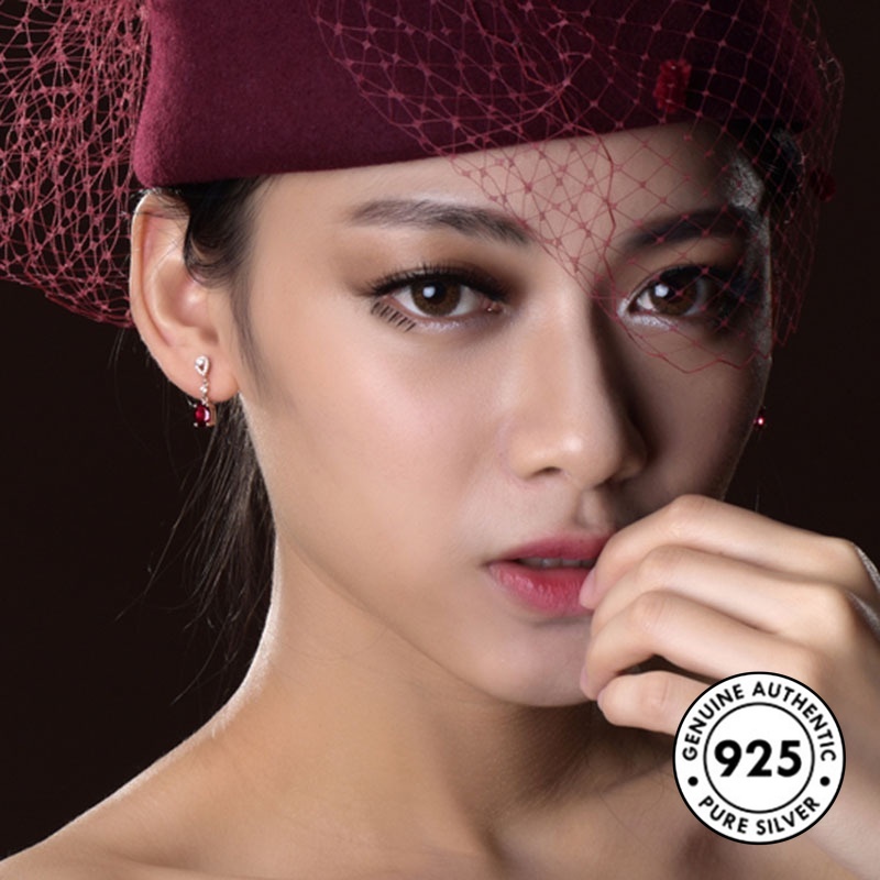Anting Tusuk Sterling Silver 925 Dengan Ruby Warna Rose Gold Untuk Wanita