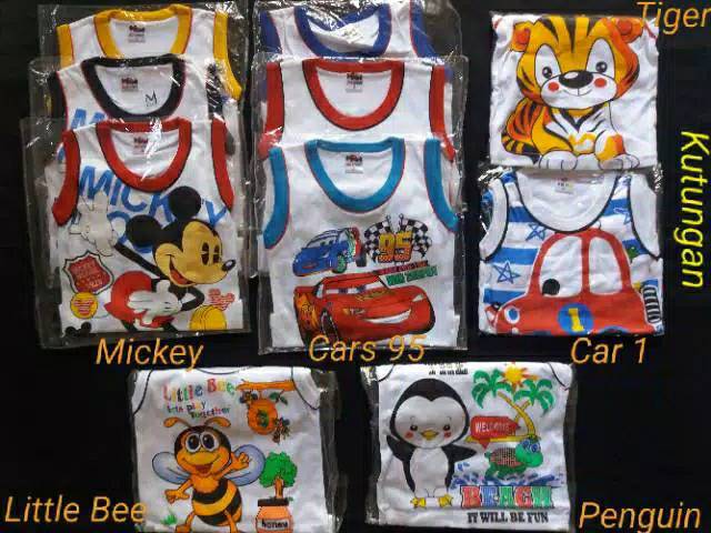 LZ.O32 Baju setelan putih/ warna karakter anak 1-3 thn