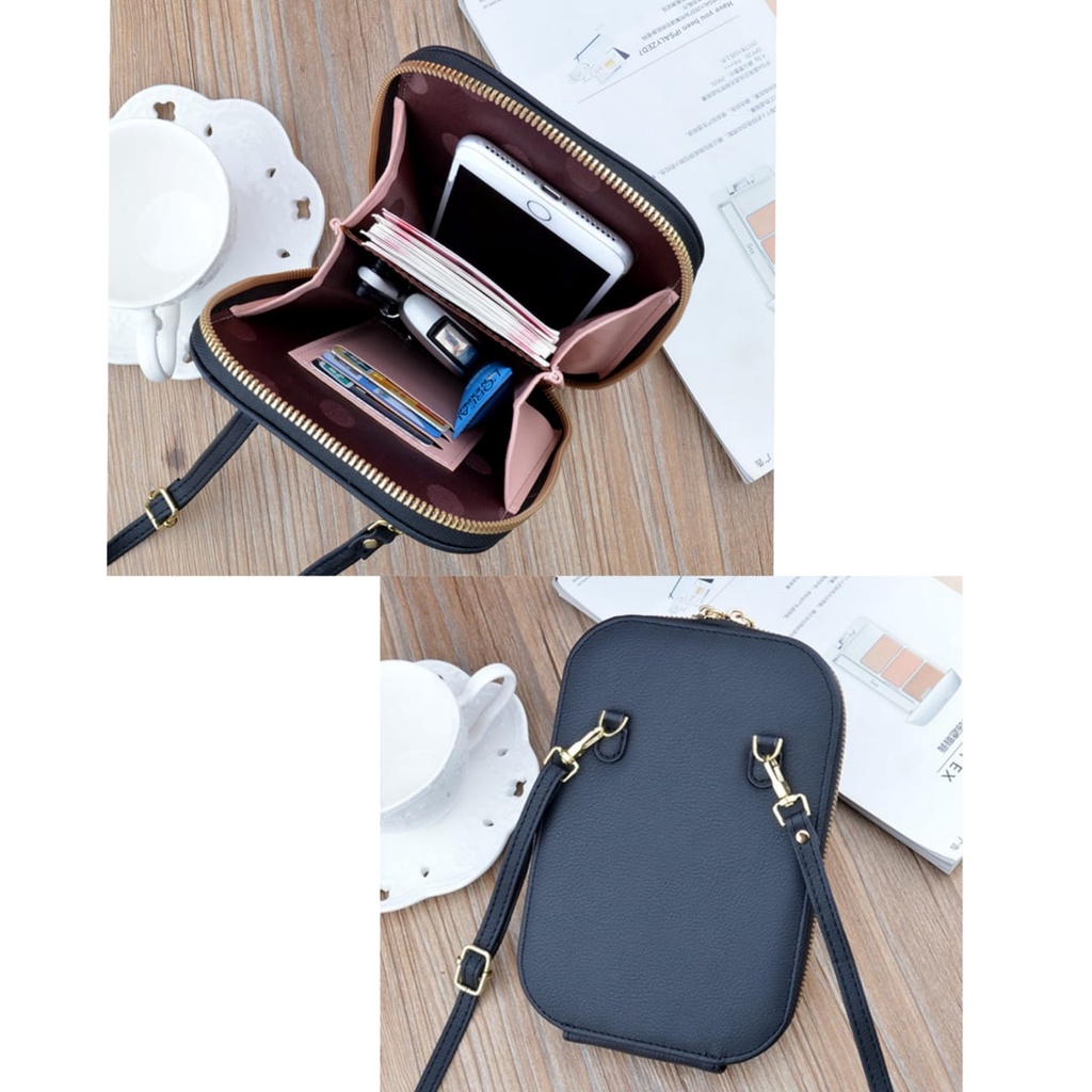 DOMPET IMPORT HP WANITA SELEMPANG KULIT WA293B5 KOREA HITAM VILLIA BAG SLING PREMIUM KECIL BATAM ORI