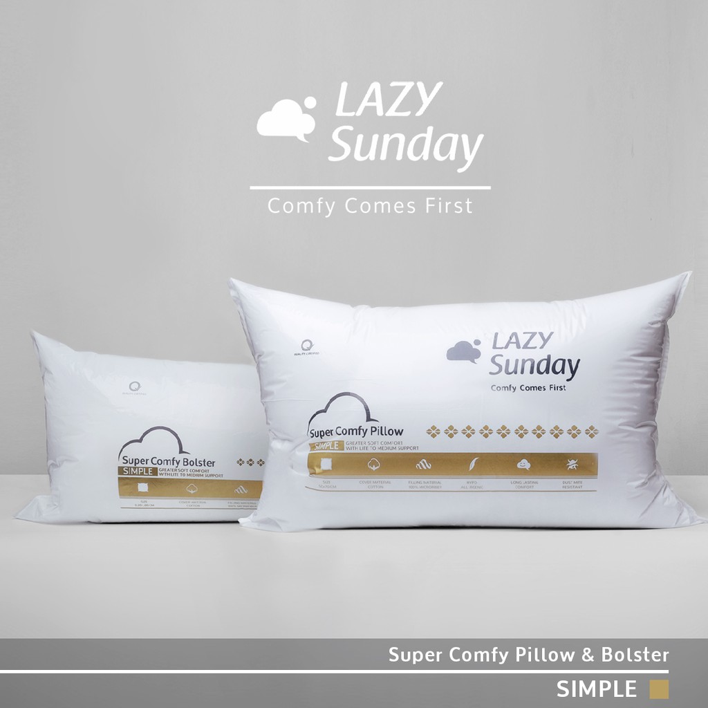 Paket 1 Bantal + 1 Guling - Super Comfy Simple - Microfiber Goose Down - LAZY Sunday