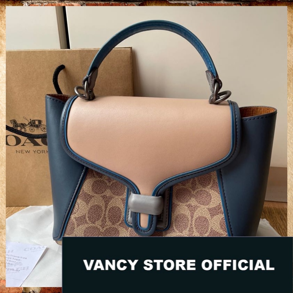 TAS ORIGINAL COACH - Courier Carryall 23 in Colorblock Signature Canvas Tan Dark Denim [ FULLSET NEW