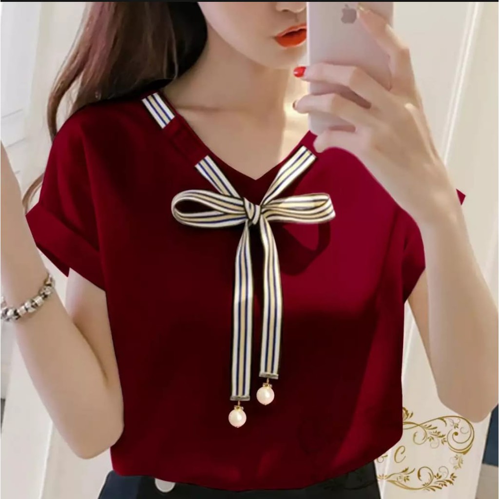 SIZE L XL BLOUSE LAURA / BAJU ATASAN WANITA / BLUS WANITA TERBARU-MARON