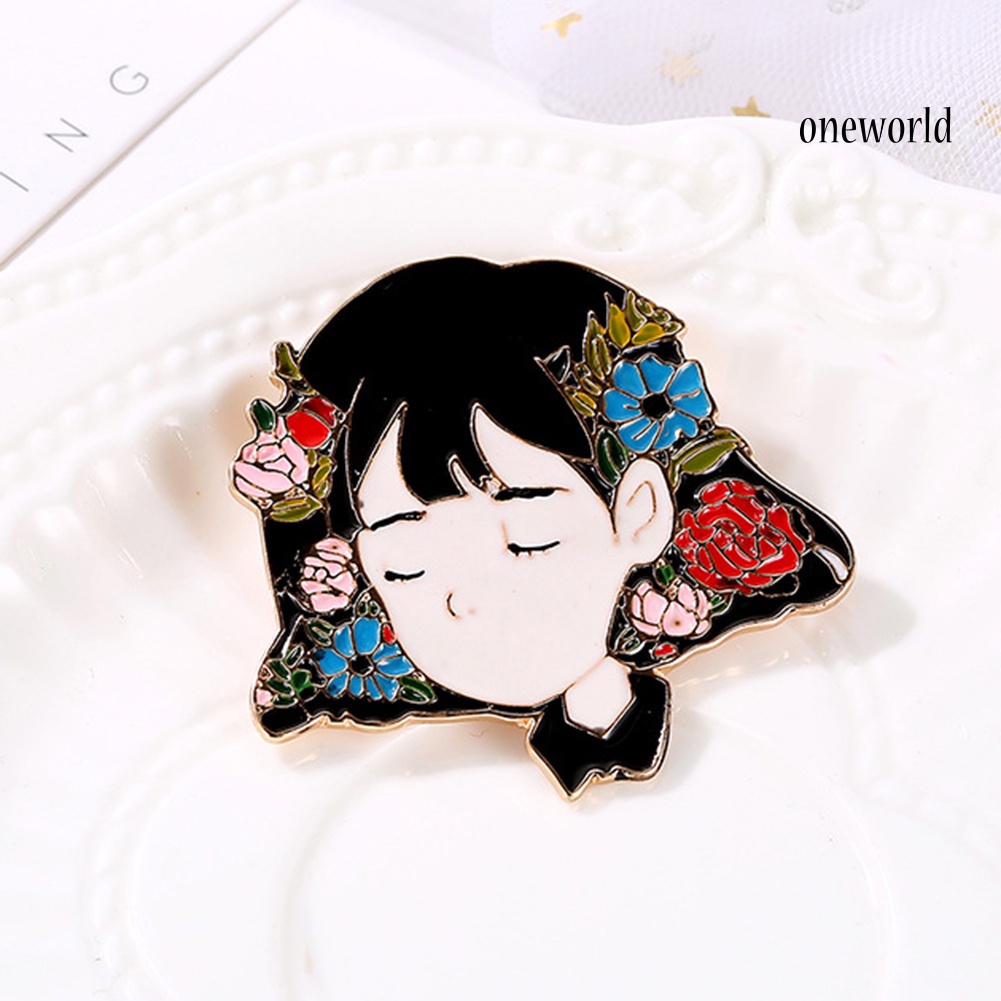 OW@ Cartoon Girl Portrait Enamel Brooch Pin Jeans Coat Shawl Jewelry Decoration