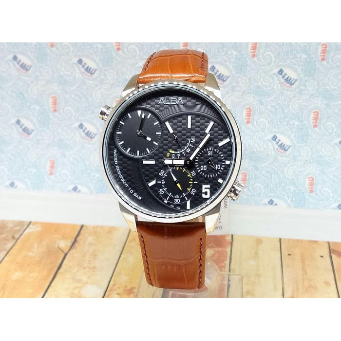 Jam Tangan Pria A2A007 - Alba Quartz A2A007X1 Dual Time Black DIal